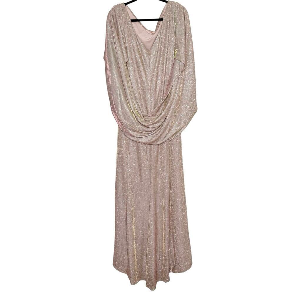 NWT Betsy & Adam Gracie Long Glitter Galaxy Cowl Neck Back Dress Pink Size 22W - Picture 4 of 8